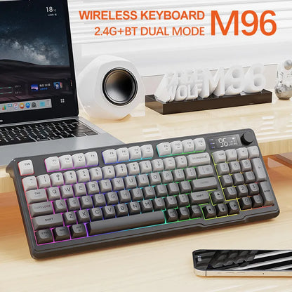 ⌨️🔥 FREEWOLF M96 Wireless Mechanical Keyboard 🌈 Gradient Keycaps | 🔄 Dual-Mode BT/2.4G | 🖥️ OLED Οθόνη | 🔋 Μπαταρία μεγάλης διάρκειας