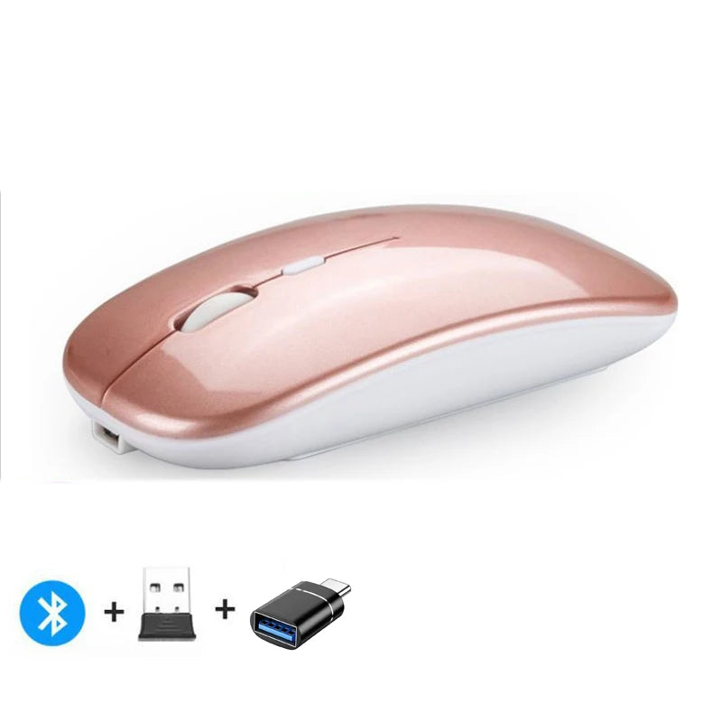 🖱️ Rechargeable Wireless Mouse – Dual Mode Bluetooth + 2.4GHz • Silent Click • Rechargeable Battery • 800–1600 DPI • Ultra-Slim Design ⚡