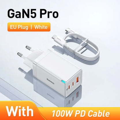 ⚡🔌 Baseus GaN5 Pro 65W Φορτιστής – PD & QC4.0/3.0 με 3 Θύρες (Type-C & USB) + Καλώδιο 100W 🚀