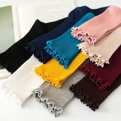 🧦 Γυναικείες Κάλτσες Cotton Stackable – Vintage Στυλ με Ruffle Trim (1/3/5 Ζευγάρια)
