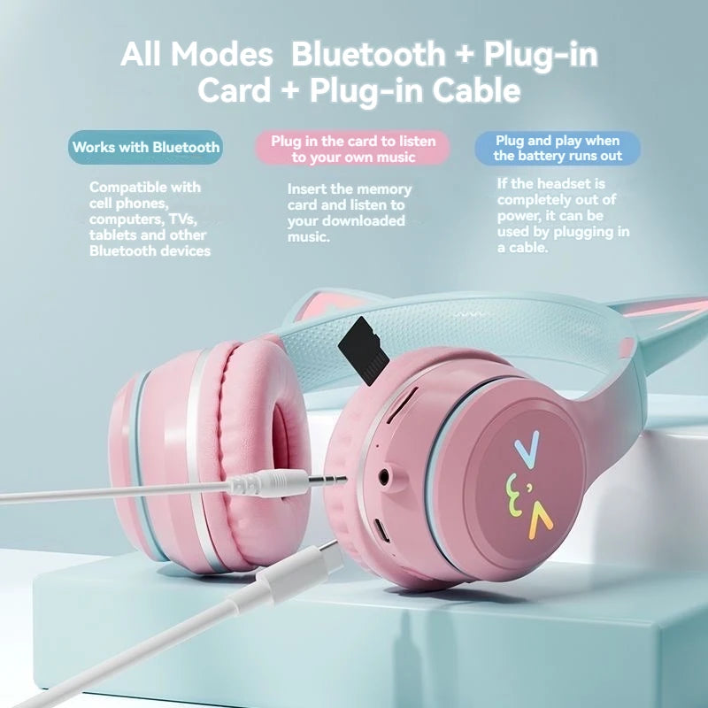 🎧 RGB Glow Cat Ear Wireless Headphones | Bluetooth 5.3 Earbuds με LED Φωτισμό & Μικρόφωνο | Ασύρματα Gaming & Sports Headphones