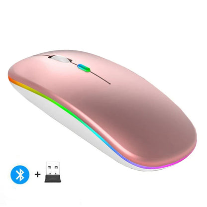 🖱️ Rechargeable Wireless Mouse – Dual Mode Bluetooth + 2.4GHz • Silent Click • Rechargeable Battery • 800–1600 DPI • Ultra-Slim Design ⚡