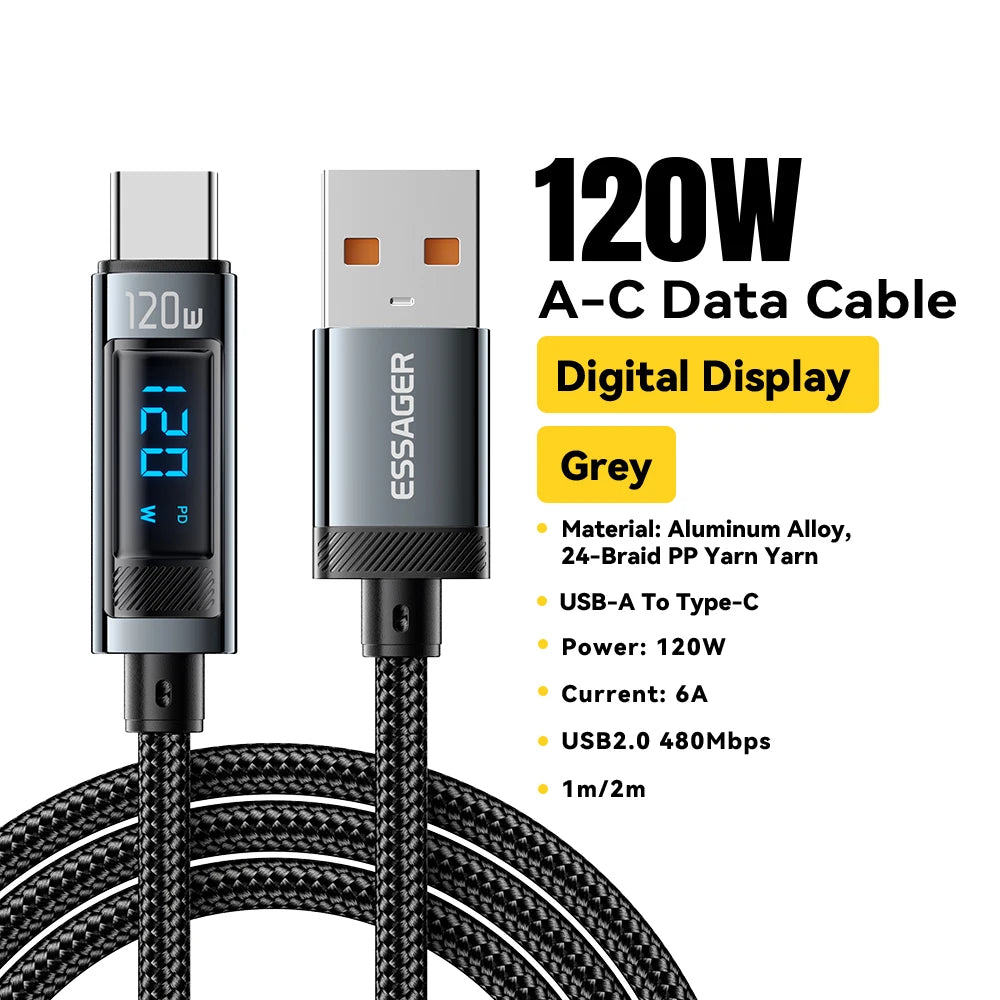 Essager USB Type-C Καλώδιο Φόρτισης 120W με LED Ένδειξη Ισχύος