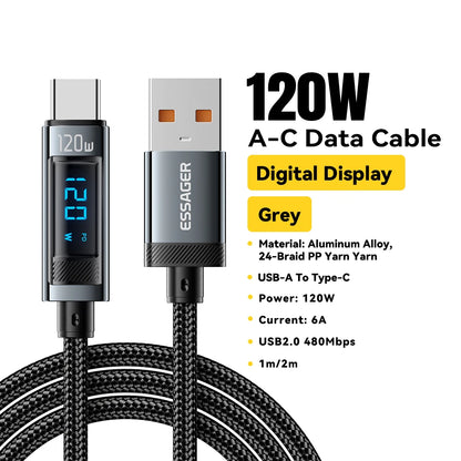Essager USB Type-C Καλώδιο Φόρτισης 120W με LED Ένδειξη Ισχύος