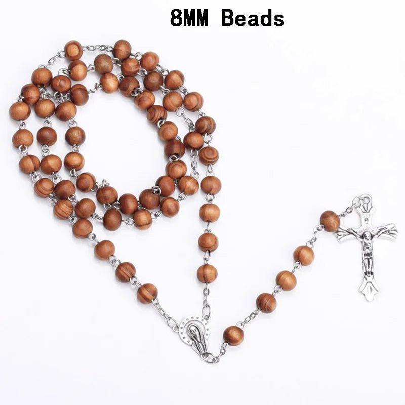 ✝️ Catholic Wood Beaded Rosary Necklace – Ξύλινο Ροζάριο με INRI Σταυρό | Ανδρικό & Γυναικείο Μακρύ Κολιέ Προσευχής