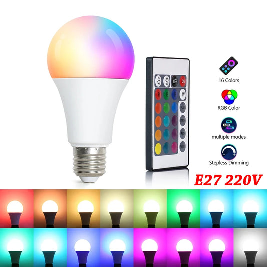 💡🌈 16 Χρώματα RGB LED Λάμπα – E27 Base 220V με Remote Control (24 Keys) | Πολυχρωματικός Φωτισμός & Ατμόσφαιρα