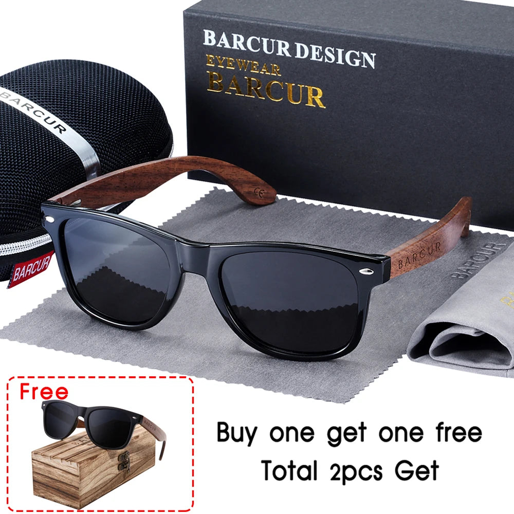 🕶️ BARCUR Γυαλιά Ηλίου από Μαύρο Καρύδι – Polarized UV400, Τετράγωνος Σχεδιασμός με Premium Θήκη 🌳✨