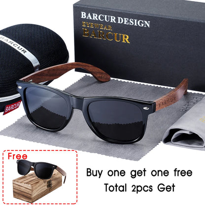 🕶️ BARCUR Γυαλιά Ηλίου από Μαύρο Καρύδι – Polarized UV400, Τετράγωνος Σχεδιασμός με Premium Θήκη 🌳✨