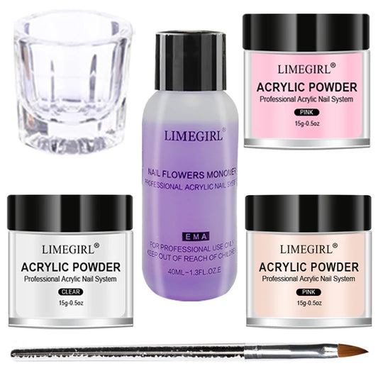💅✨ Acrylic Nail Kit – Crystal Liquid 40ml & Acrylic Powder 45ml (Pink, White, Clear) 🎯