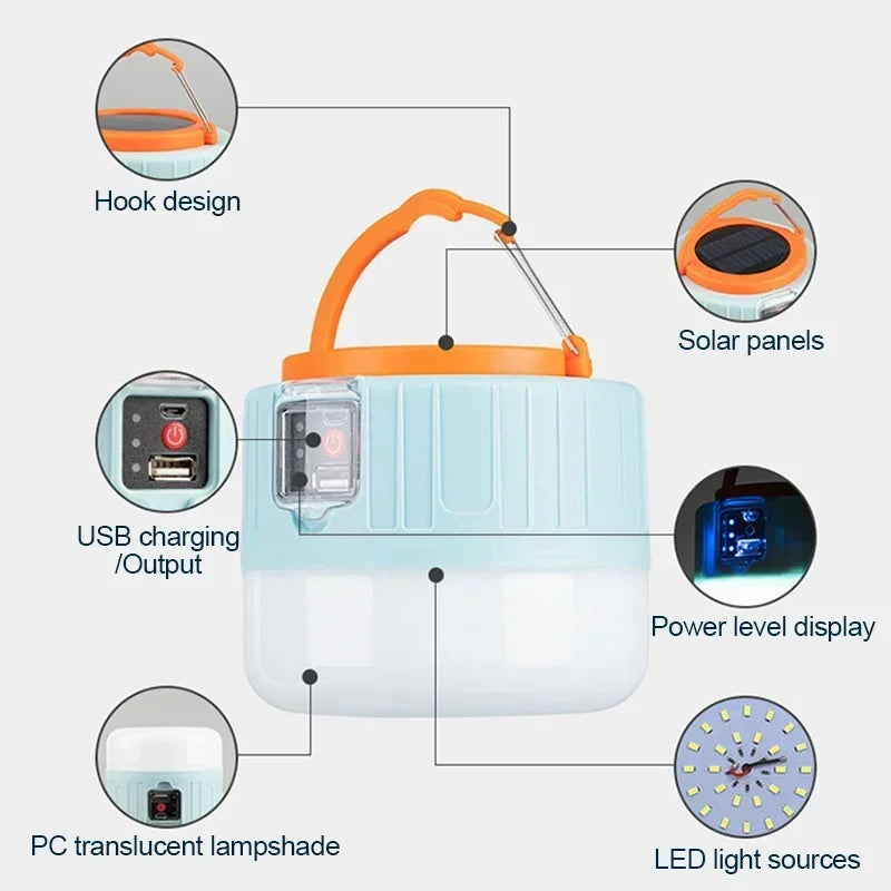 🏕️🔦 Φορητό Φως Camping με Power Bank & LED – Αδιάβροχο, Επαναφορτιζόμενο με Solar + USB 🌞⚡