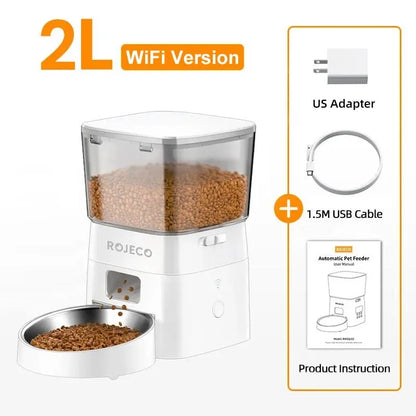 🐱 ROJECO 2L Smart Automatic Cat Feeder | Αυτόματος WiFi Διανομέας Τροφής για Γάτες & Μικρούς Σκύλους | Με Χρονοδιακόπτη & Έλεγχο μέσω Εφαρμογής