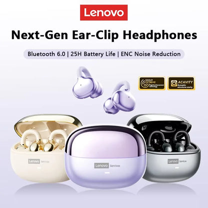 Lenovo LE302 OWS Bluetooth 6.0 – Wireless Ear Clip Headphones with Open-Ear Design & Up to 25 Hours Battery Life