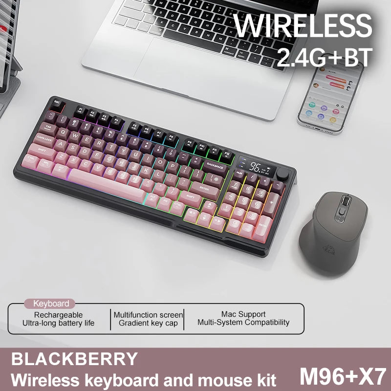 🎮⌨️🖱️ FREEWOLF M96 Wireless Bluetooth Keyboard + X7 Mouse Kit – Gaming Combo με Smart Screen & RGB ✨