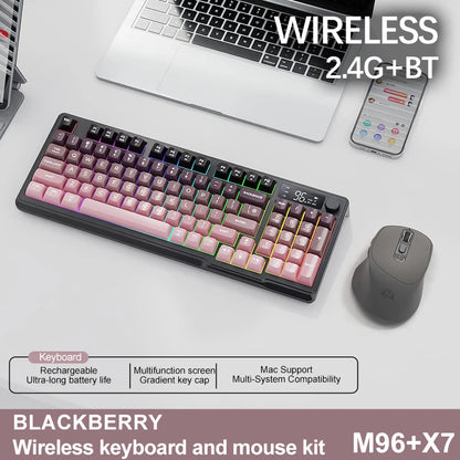🎮⌨️🖱️ FREEWOLF M96 Wireless Bluetooth Keyboard + X7 Mouse Kit – Gaming Combo με Smart Screen & RGB ✨