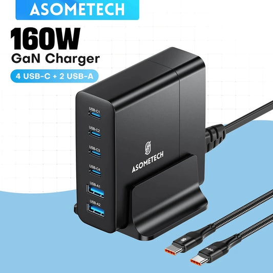 🔋⚡ ASOMETECH 160W GaN Desktop Charger – Πολυφορτιστής 6 Θυρών με PD3.0 / PPS / QC4.0 για iPhone, Samsung & Laptop 💻📱
