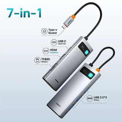 Baseus 7-in-1 Gen 2 USB-C HUB – 4K@60Hz | PD 100W | USB 3.0 | SD/TF
