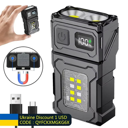 🔦 MINI USB Επαναφορτιζόμενος Φακός LED – Μαγνητικός, Περιστρεφόμενος 180° με COB & Power Bank Λειτουργία ⚡✨