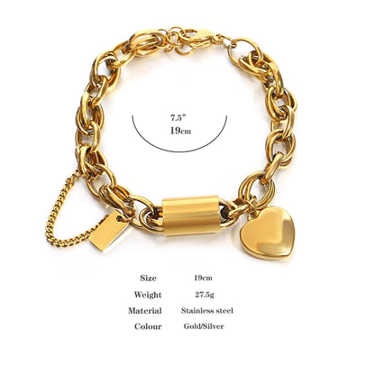 💛 Heart Lock Charm Bracelet – Γυναικείο Επιχρυσωμένο Βραχιόλι με Καρδιά & Χοντρή Αλυσίδα | Stainless Steel, Anti-Fade & Hypoallergenic