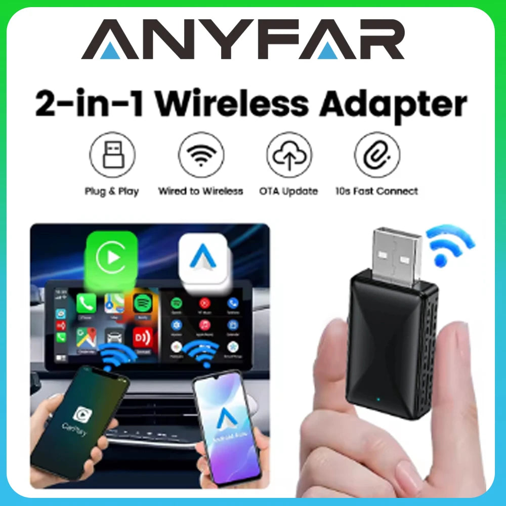 🚗 2-in-1 Wireless CarPlay & Android Auto Adapter | Smart Mini BT + WiFi USB Dongle | Plug & Play | Universal Compatibility for OEM Cars
