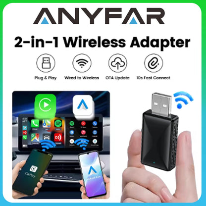 🚗 2-in-1 Wireless CarPlay & Android Auto Adapter | Smart Mini BT + WiFi USB Dongle | Plug & Play | Universal Compatibility for OEM Cars