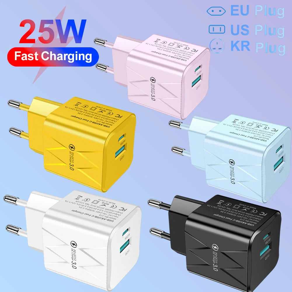 ⚡🔌 PD 25W USB-C Fast Charger 🚀📱 (2 Θύρες – USB-A + USB-C)