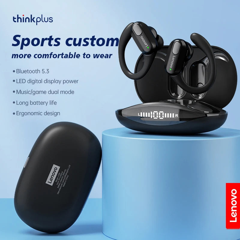 Lenovo XT80 Wireless Sports Bluetooth 5.3 Earbuds with Ear Hooks, LED Indicator & Microphone