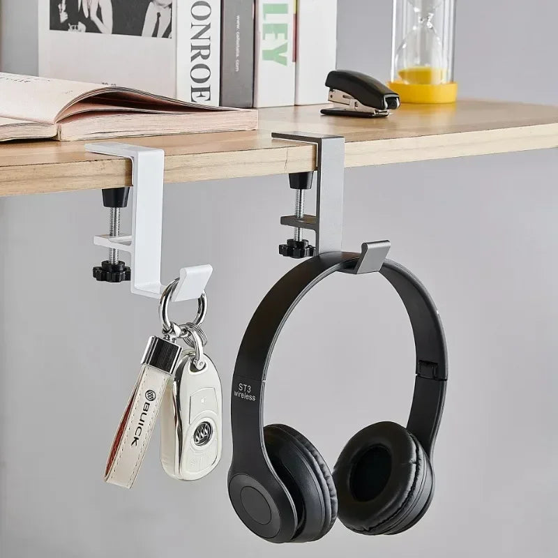 Adjustable Desk Edge Hook for Headset & Backpack – Metal No-Drill Desk Hook
