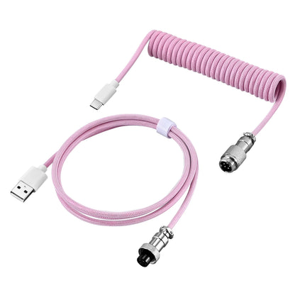 Coiled Keyboard Cable Type-C to USB-A with Detachable Metal Aviator