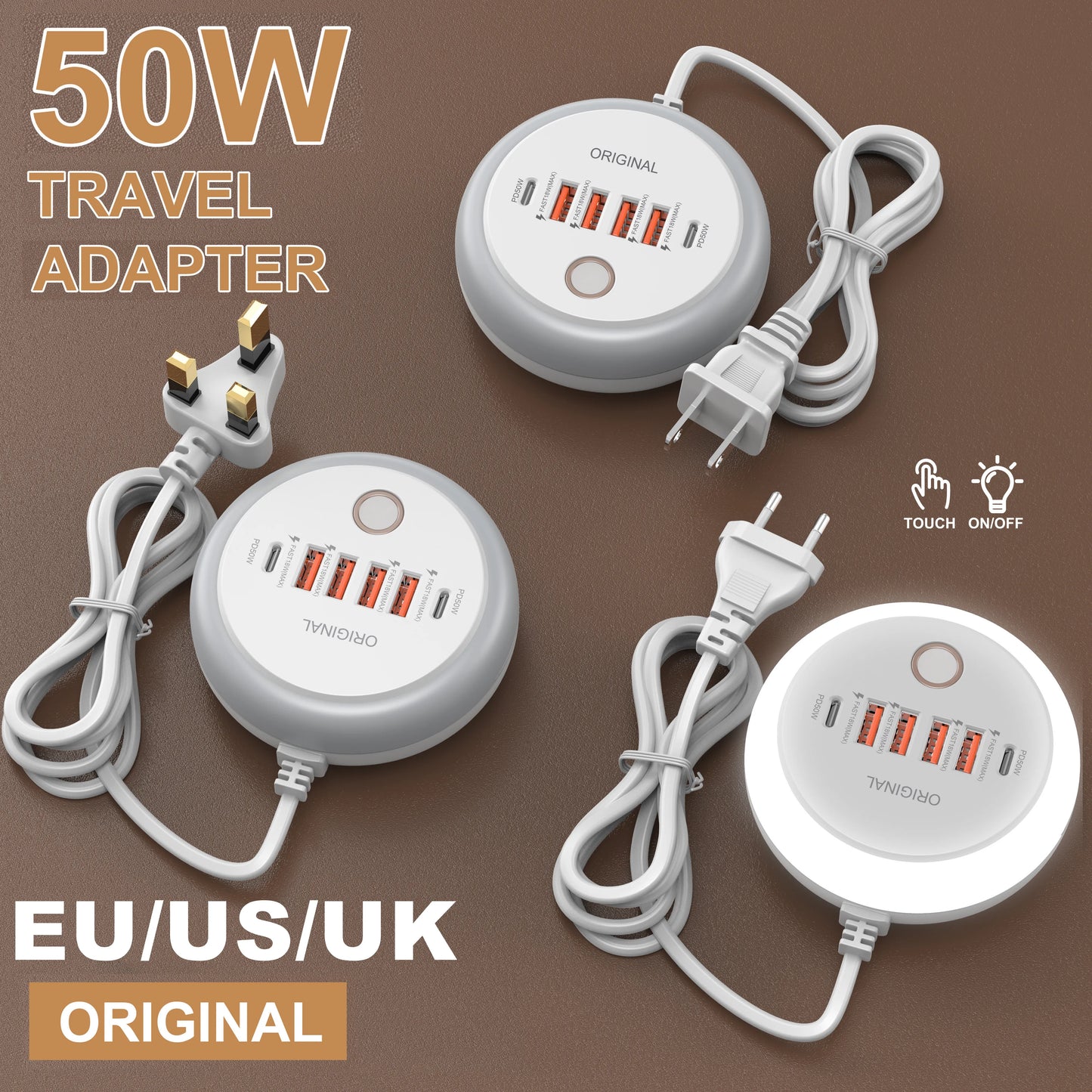 ⚡🔌 50W PD Multi-Port Charger 🚀📱 (4 USB-A + 2 USB-C – EU/US/UK Plug)