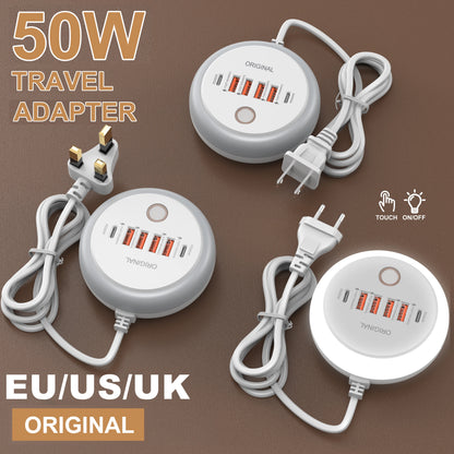 ⚡🔌 50W PD Multi-Port Charger 🚀📱 (4 USB-A + 2 USB-C – EU/US/UK Plug)