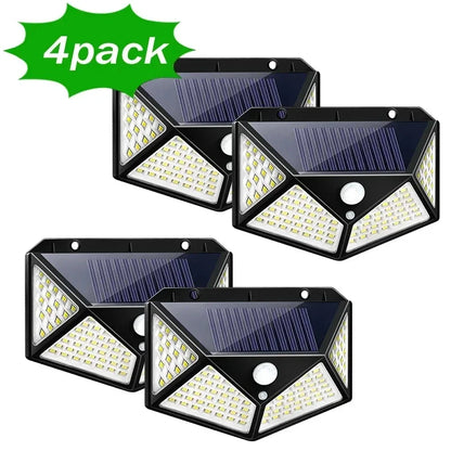🔆🌙 100 LED Solar Wall Lamp – Ηλιακό Φωτιστικό Τοίχου με Αισθητήρα Κίνησης & 4 Πλευρές Φωτισμού | Αδιάβροχο IP65 για Κήπο & Εξωτερικούς Χώρους