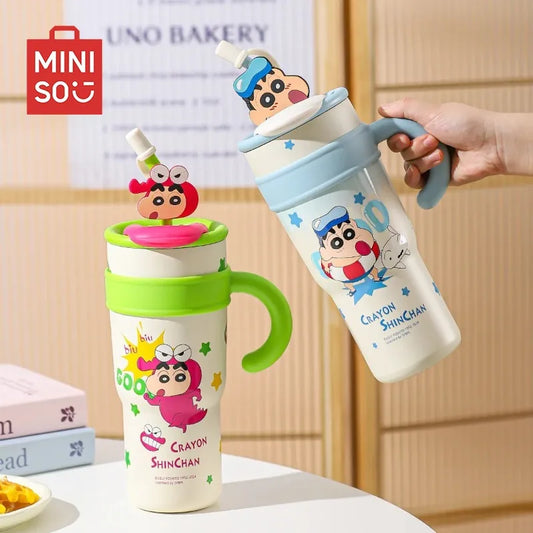 🥤✨ MINISO Crayon Shin-chan Θερμός με Καλαμάκι | Ανοξείδωτο Καρτούν Παγουρίνο Μεγάλης Χωρητικότητας 🎨🐻