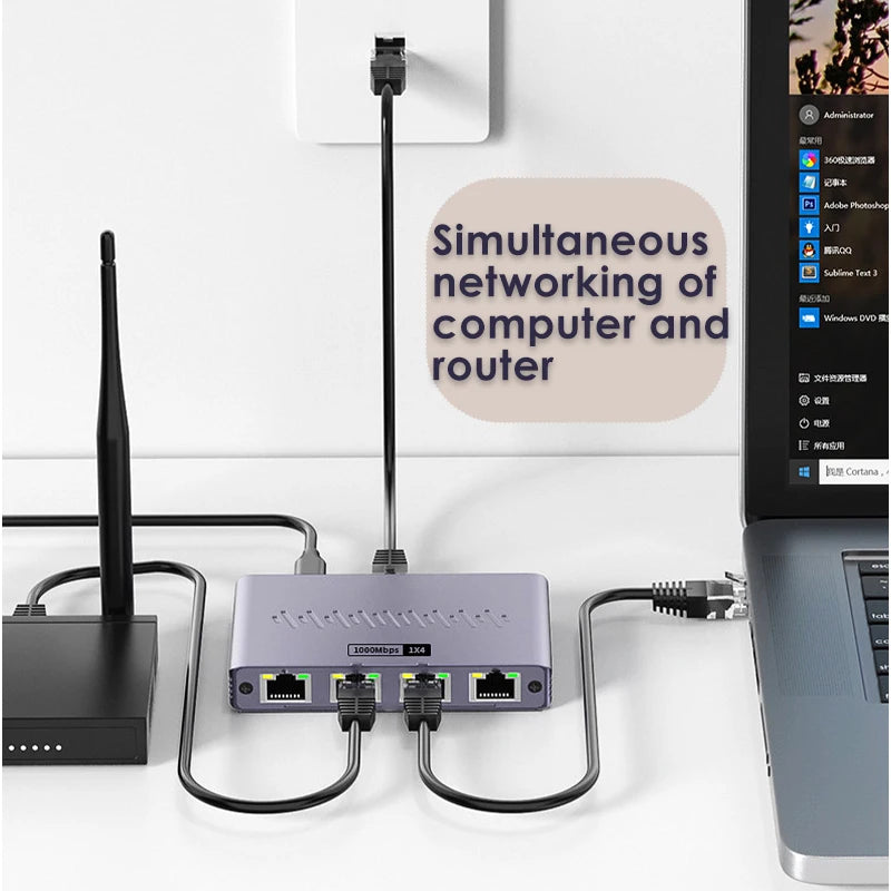 1000Mbps Ethernet 1x4 Splitter – Gigabit RJ45 Cat6 LAN Extender