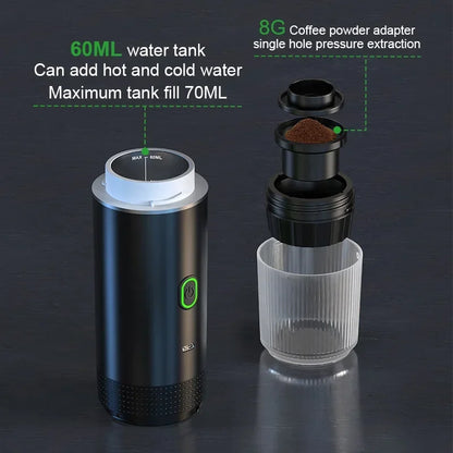 ☕🚗 Wireless Electric Portable Espresso Coffee Machine – 3 σε 1 Καφετιέρα Κάψουλας & Αλεσμένου Καφέ για Σπίτι, Αυτοκίνητο & Camping