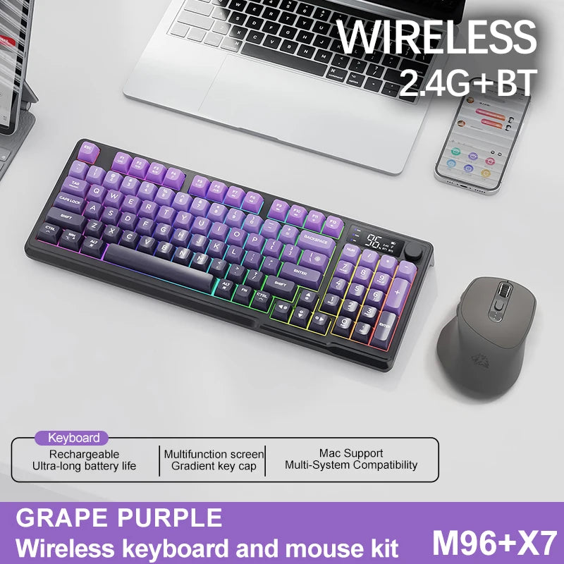 🎮⌨️🖱️ FREEWOLF M96 Wireless Bluetooth Keyboard + X7 Mouse Kit – Gaming Combo με Smart Screen & RGB ✨