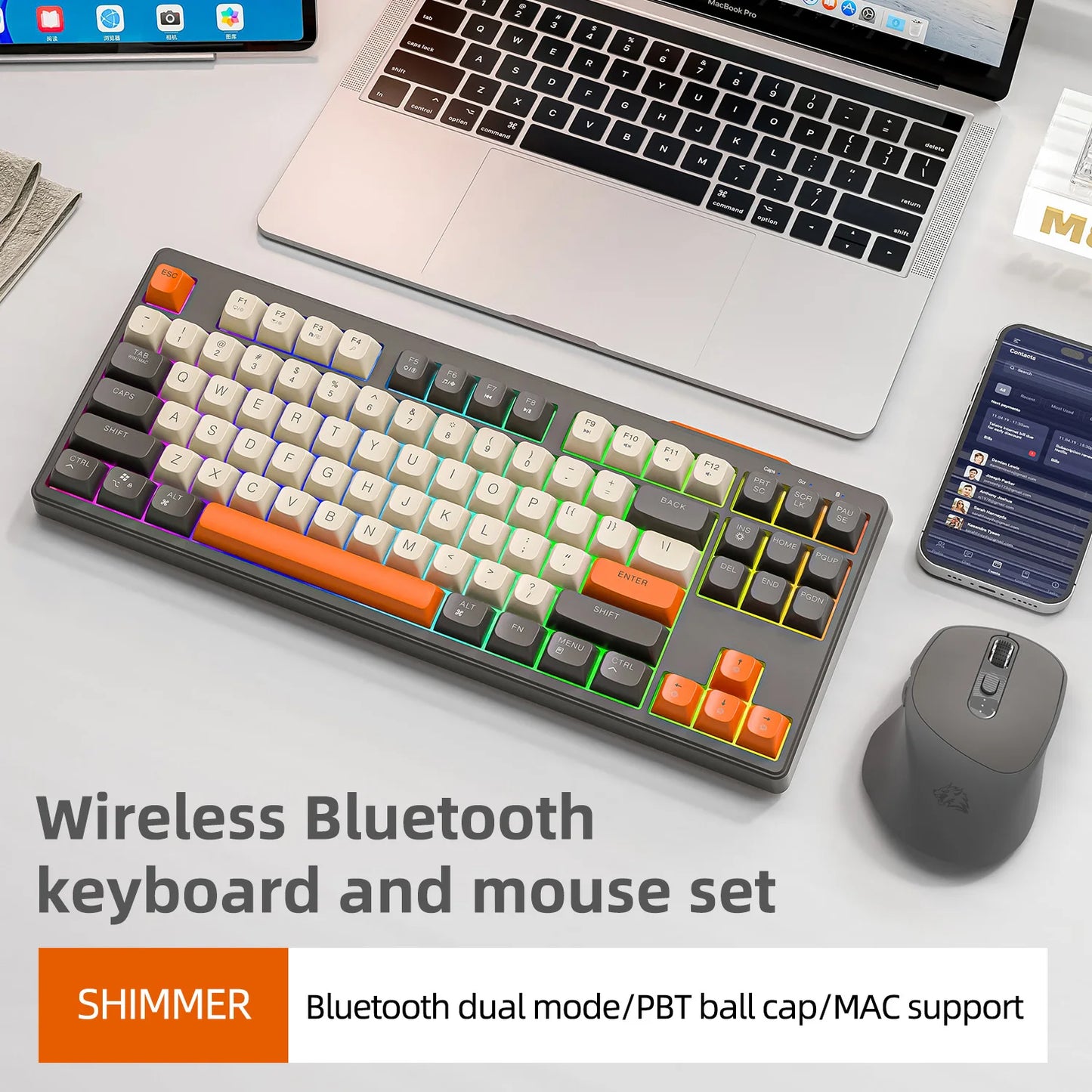 🎮⌨️🖱️ M87 Wireless Keyboard & X7 Mouse – Dual Mode Bluetooth Gaming Σετ με RGB Rainbow Light 🌈🔥