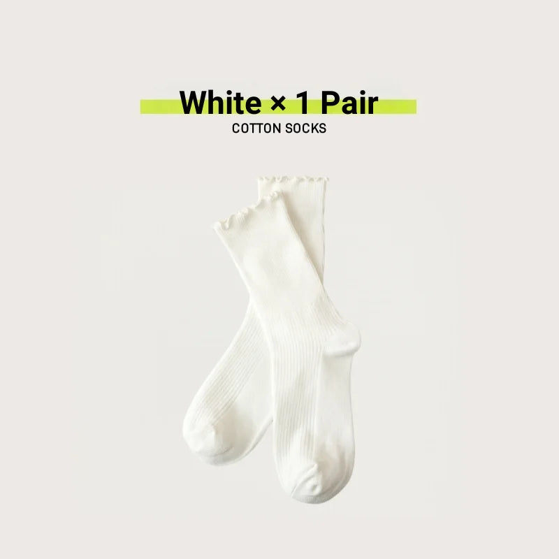 🧦 Γυναικείες Κάλτσες Cotton Stackable – Vintage Στυλ με Ruffle Trim (1/3/5 Ζευγάρια)
