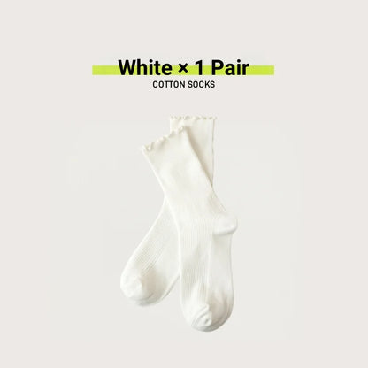 🧦 Γυναικείες Κάλτσες Cotton Stackable – Vintage Στυλ με Ruffle Trim (1/3/5 Ζευγάρια)