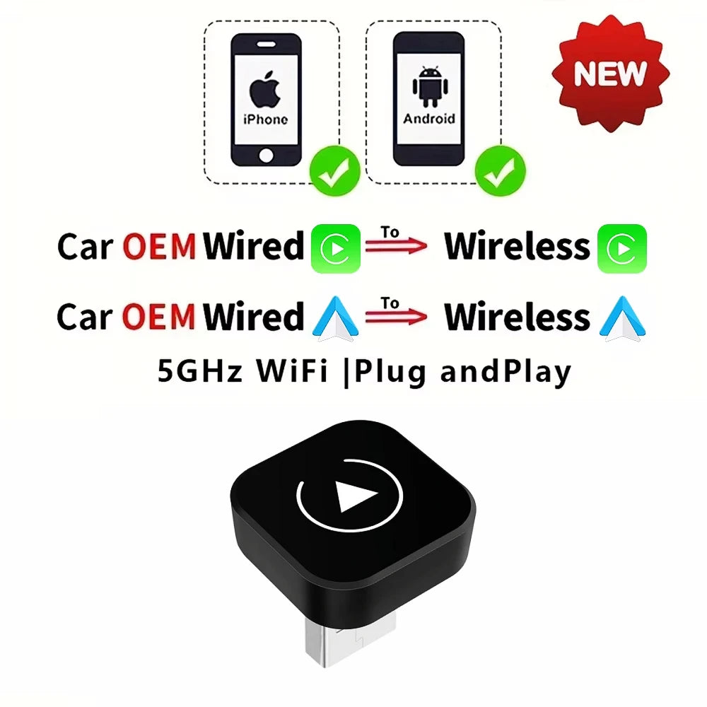 🚗 2-in-1 AI Box Mini Adapter – Από Wired σε Wireless CarPlay & Android Auto