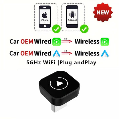 🚗 2-in-1 AI Box Mini Adapter – Από Wired σε Wireless CarPlay & Android Auto
