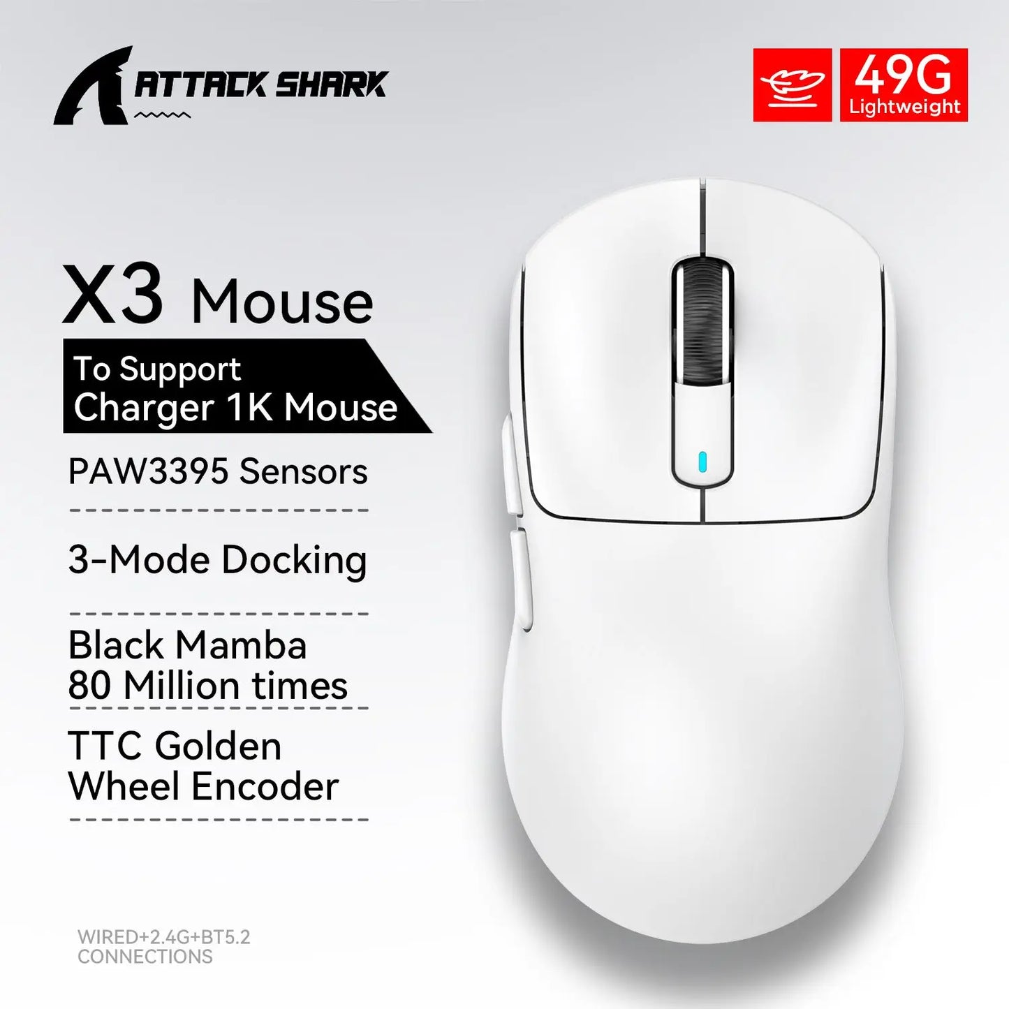 🦈⚡ Attack Shark X3 / X3 Pro – Ultra-Light Gaming Mouse με PAW3395 & Tri-Mode