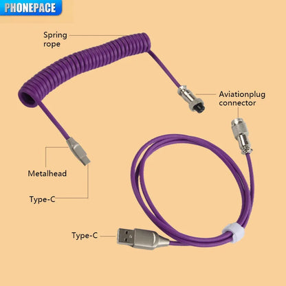 Mechanical Keyboard Coiled Cable USB Type-C με Aviator Connector (έως 3m)