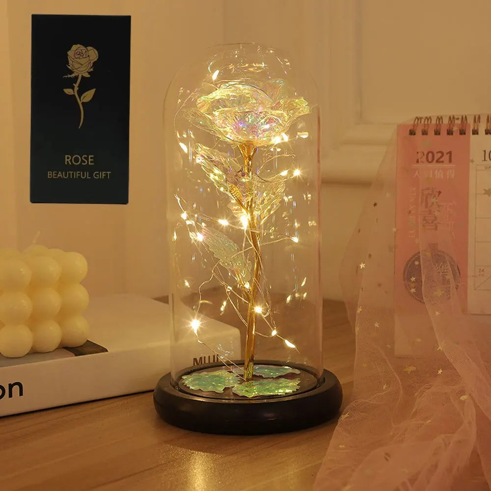 🌹✨ LED Enchanted Galaxy Rose – Αιώνιο Τριαντάφυλλο με Φωτάκια σε Γυάλινο Θόλο