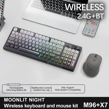 🎮⌨️🖱️ FREEWOLF M96 Wireless Bluetooth Keyboard + X7 Mouse Kit – Gaming Combo με Smart Screen & RGB ✨