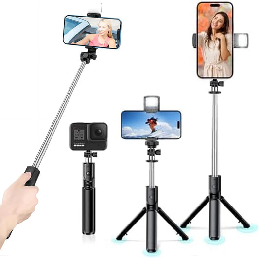 🤳📸 Bluetooth Wireless Selfie Stick Tripod με Remote & LED Light 💡 – Επεκτεινόμενο Τρίποδο για iPhone & Android