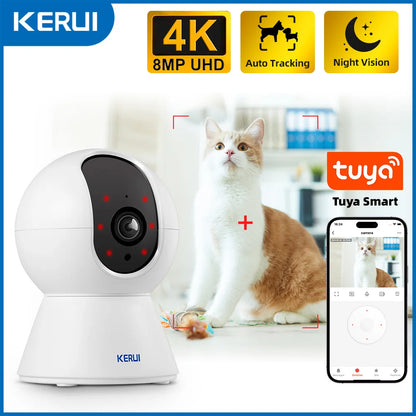 📸 KERUI Smart WiFi IP Pet Camera | 4K / 8MP Full HD Παρακολούθηση Σπιτιού για Κατοικίδια | Night Vision, Motion Tracking & Tuya Smart App