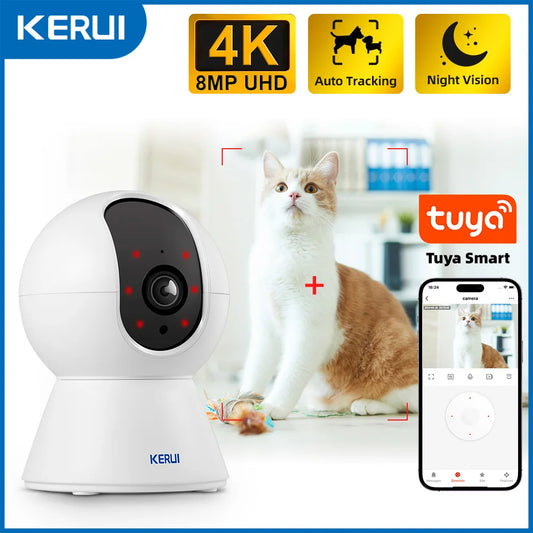 📸 KERUI Smart WiFi IP Pet Camera | 4K / 8MP Full HD Παρακολούθηση Σπιτιού για Κατοικίδια | Night Vision, Motion Tracking & Tuya Smart App