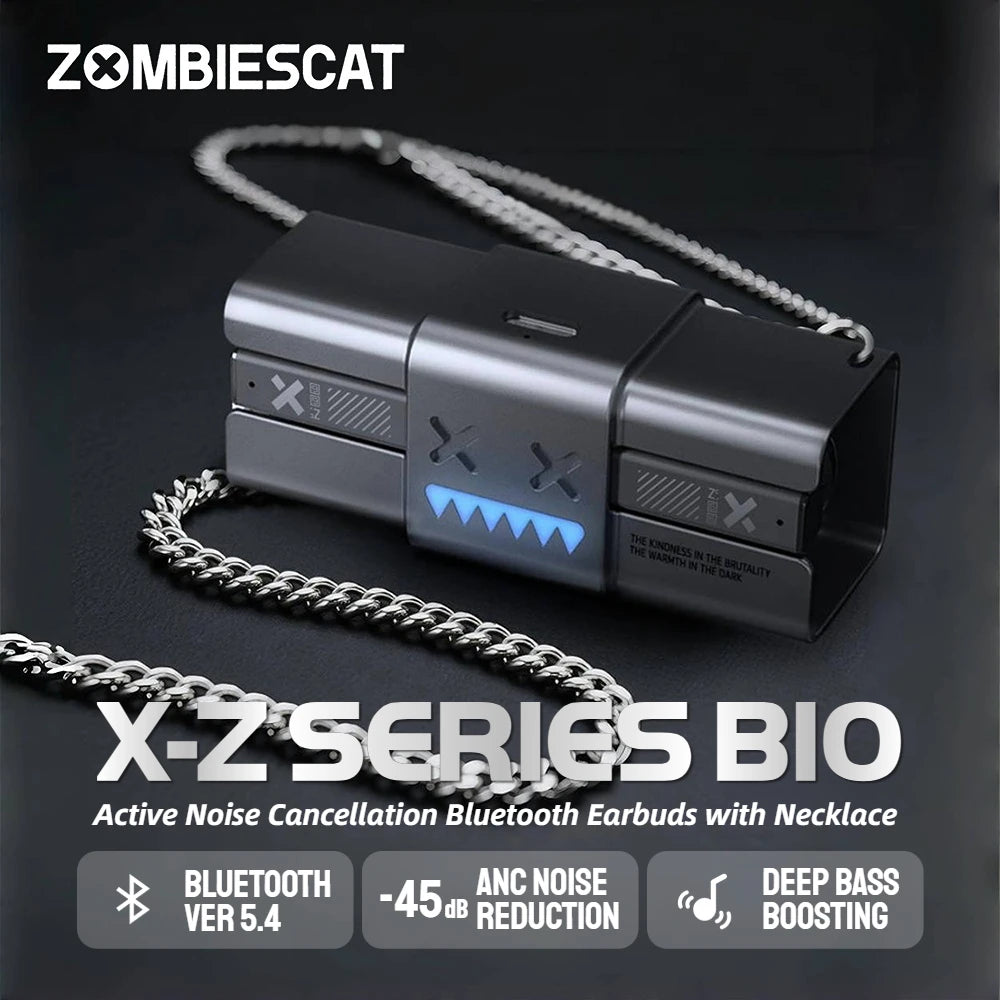 🎧 Zombiescat B10 – -45dB ANC Earbuds with RGB Light & Necklace Design