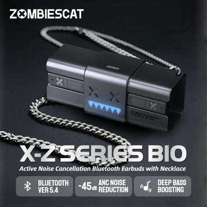 🎧 Zombiescat B10 – -45dB ANC Earbuds with RGB Light & Necklace Design
