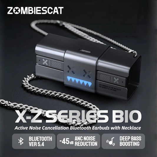 🎧 Zombiescat B10 – -45dB ANC Earbuds με RGB Light & Necklace Design